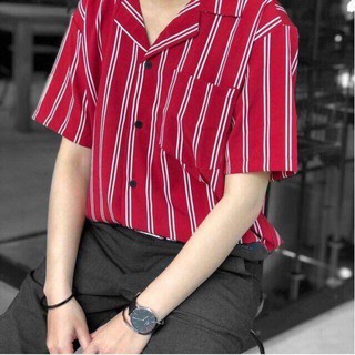 Chuẩn 🌼[beauty-girl]🌼xẢ kho Áo sƠ mi cẶp sỌc tÚi kẺ 2 sỌc ĐỎ Đen trẮng hàng chọn