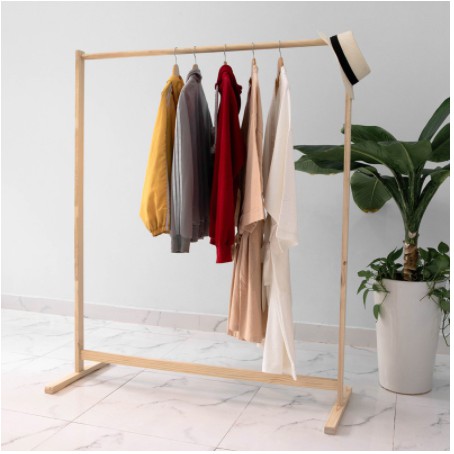 Giá treo quần áo gỗ/ Giá treo quần áo thanh đơn bằng gỗ thông tự nhiên | Kệ treo đồ dùng cho shop, Kiểu dáng Hàn Quốc