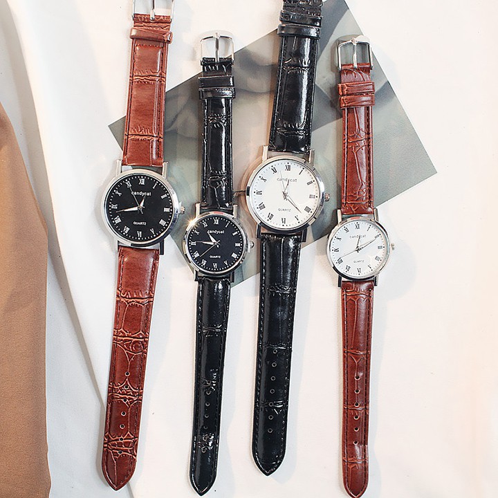 Đồng Hồ Đôi Candycat 16 Dây Da Mặt Tròn Thời Trang Dễ Thương Bán lẻ giá sỉ