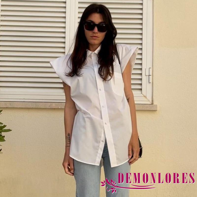 Áo sơ mi không tay màu sắc đơn giản thời trang mùa hè cho nữ