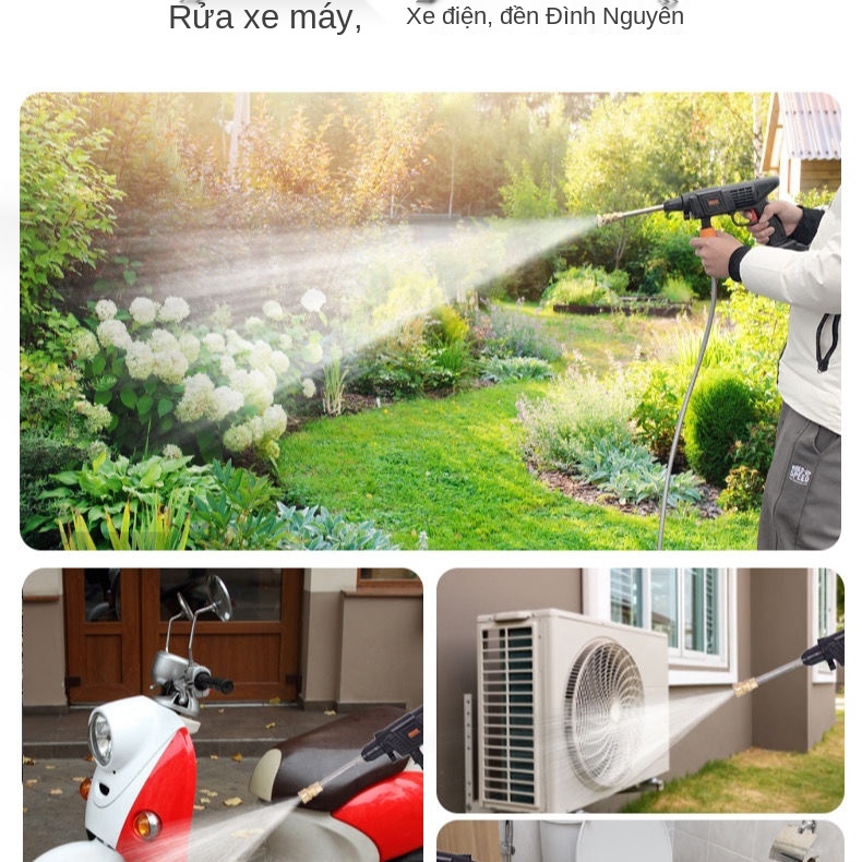 Máy Rửa Xe Chạy Pin 24v Dùng Cho Gia Đình Và Chuẩn Gara,Súng Rửa Ôtô Xe Máy Cao Cấp