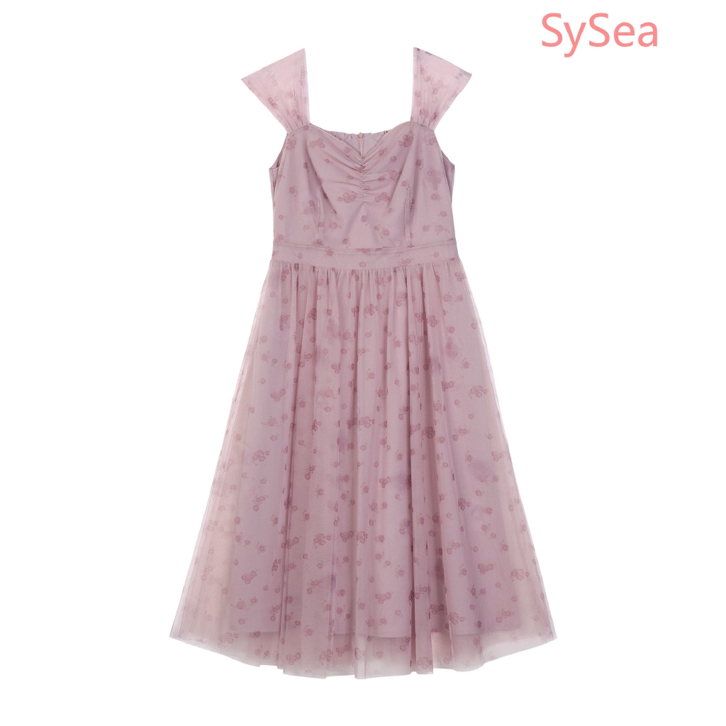 Women Pink Floral Mesh Dress Summer Short-sleeved A-line Dress