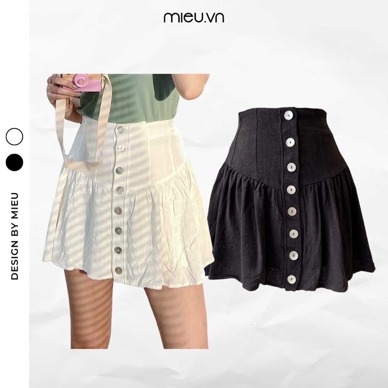 Chân váy ngắn linen có lót trong bo thun thiết kế 8 nút trẻ trung quyến rũ MIEU - JM23
