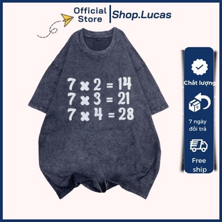 Áo Thun Bảng cửu chương Nam Nữ Áo Phông Unisex form rộng tay lỡ wash acid xám