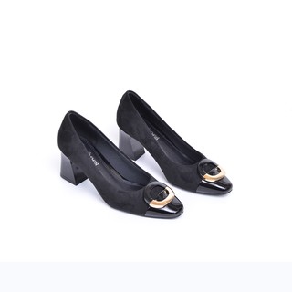Giày cao gót đế vuông da lộn phối nơ 5cm evashoes - eva0055