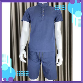 [SALE] Bộ đũi nam cộc tay,áo cổ tàu kèm quần dây rút
