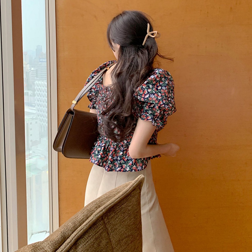 Áo Croptop Tay Ngắn In Họa Tiết Hoa Nhí Thời Trang Mùa Hè Phong Cách Hàn Quốc Cho Nữ