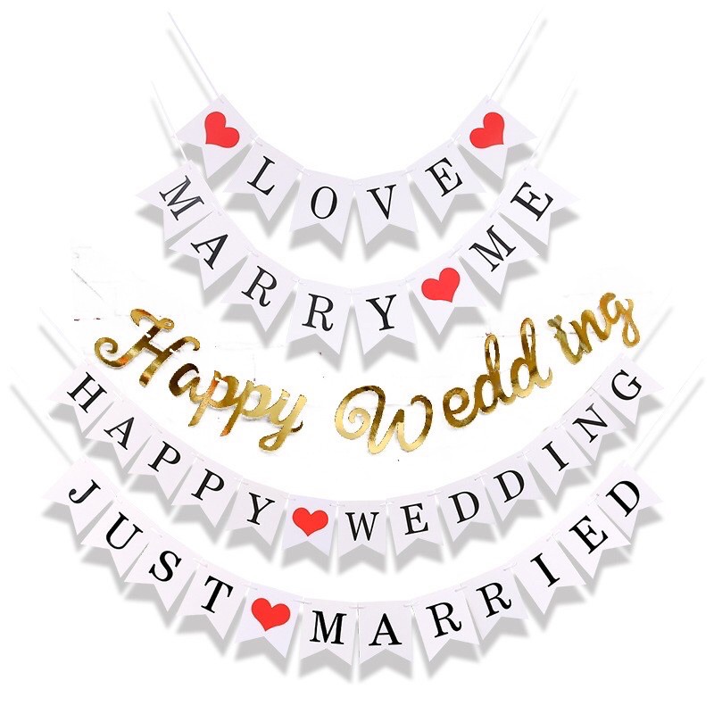 Dây cờ chữ Happy Wedding love trang trí phòng cưới, tiệc cưới