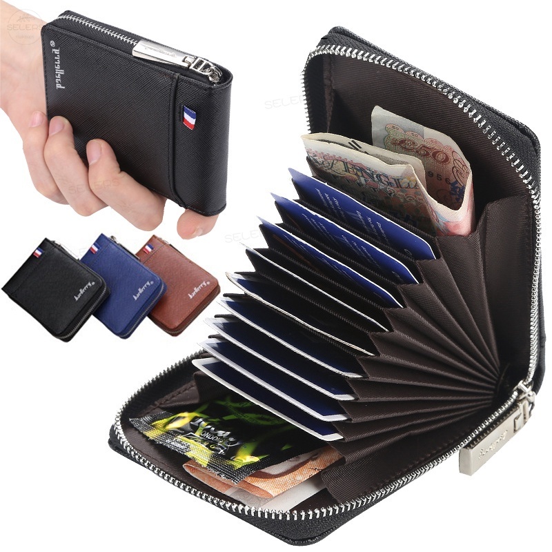 Ví đựng Thẻ Da Kiểu Ngắn Màu Trơn Viền Kim Loại Có Khóa Kéo Sức Sành điệu Dành Cho Nam