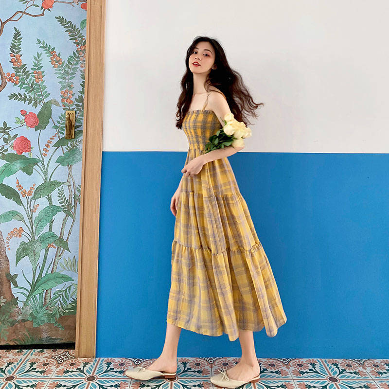 NRVP Đầm nữ không tay họa tiết sọc phong cách Pháp thời trang 2021