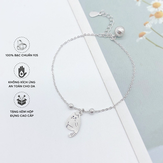 Lắc tay bạc blue peach cute cat lt546