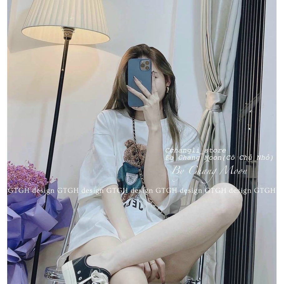 BỘ ĐÙI NỮ COTTON GẤU NÂU ÁO XANH