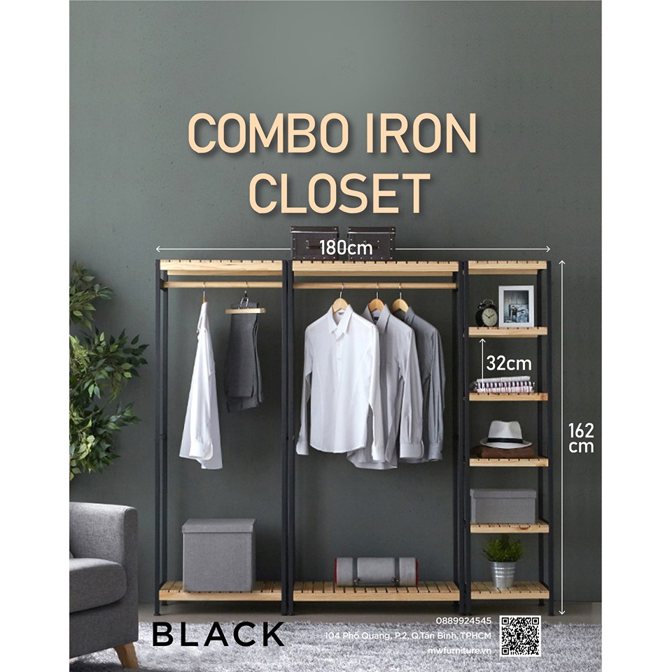 Combo Tủ Treo Quần Áo Hàn Quốc- Combo iron