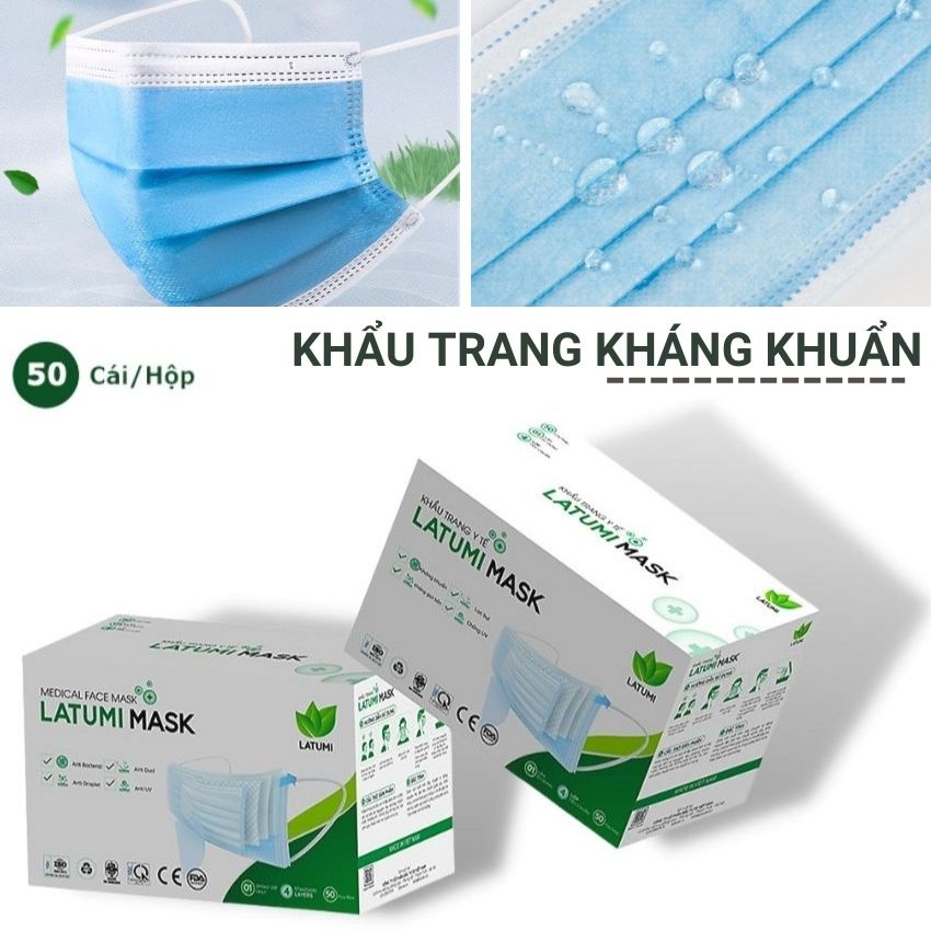 [Combo 3 Hộp] Khẩu trang y tế 4 lớp chống nắng kháng khuẩn chính hãng Latumi đạt tiêu chuẩn xuất khẩu Hoa Kỳ Angola