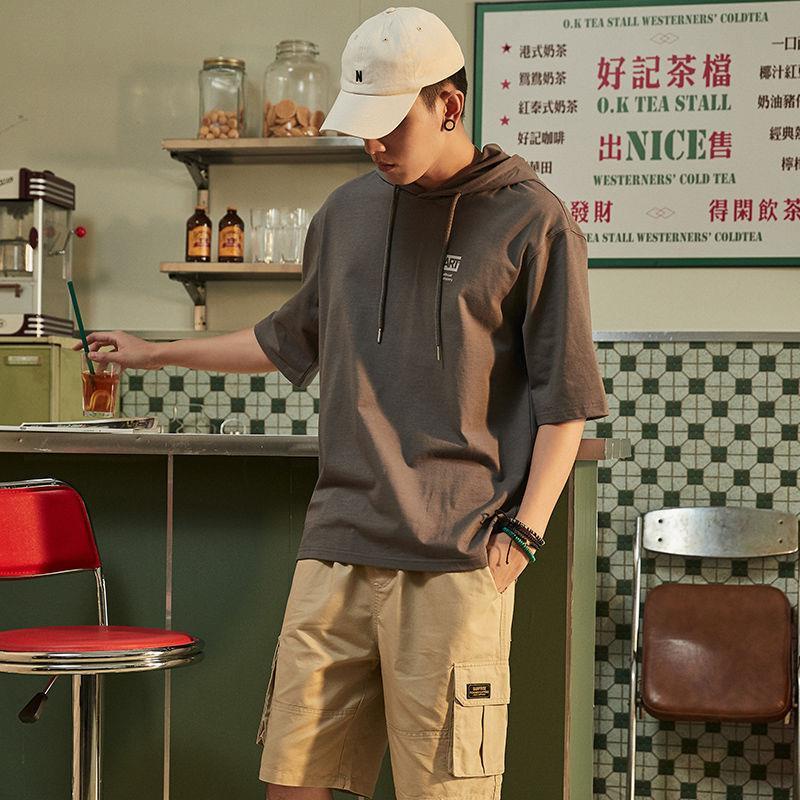 Áo Thun oversized Hàng Có Sẵn Áo Thun☒✥Áo Hoodie Tay Ngắn Thời Trang Mùa Hè Cho Nam