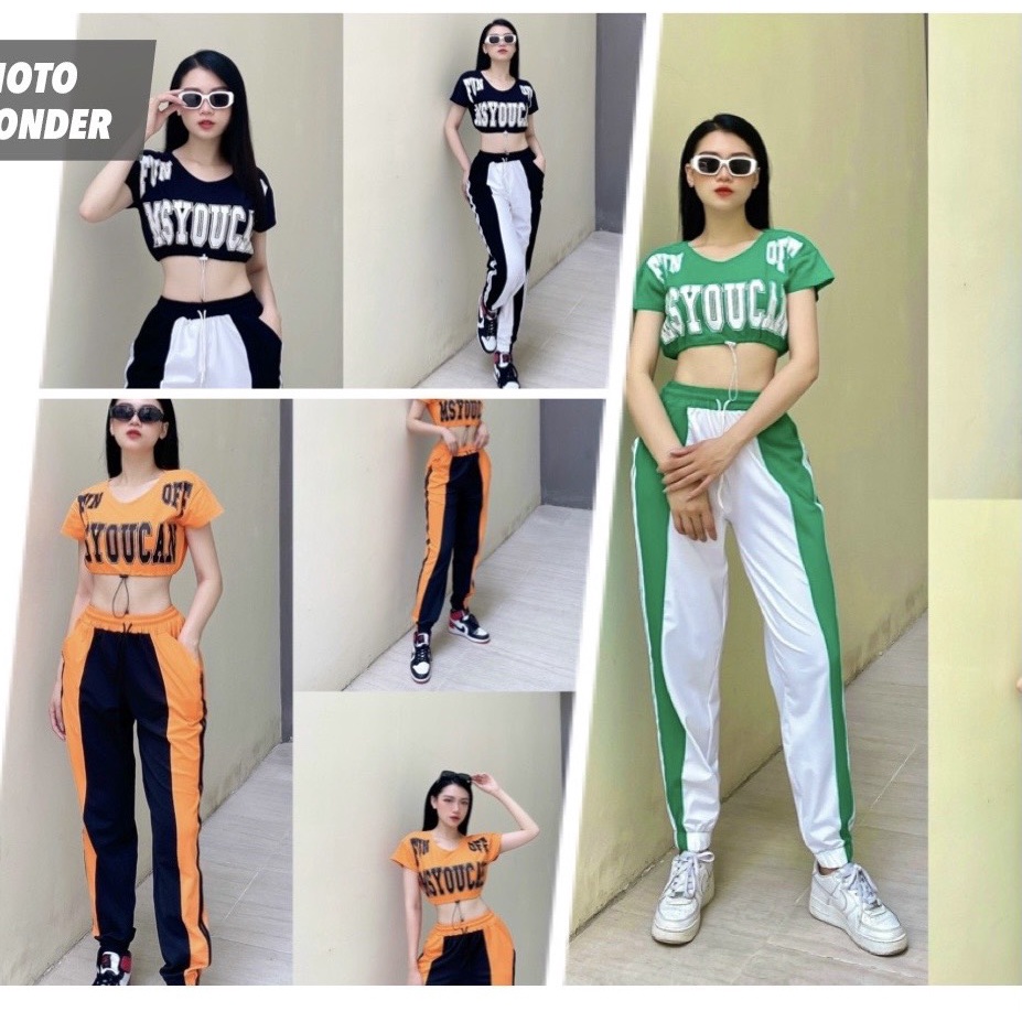 Bộ quần jogger áo croptop tập gym, aerobic, dance siêu cá tính chất cotton đẹp