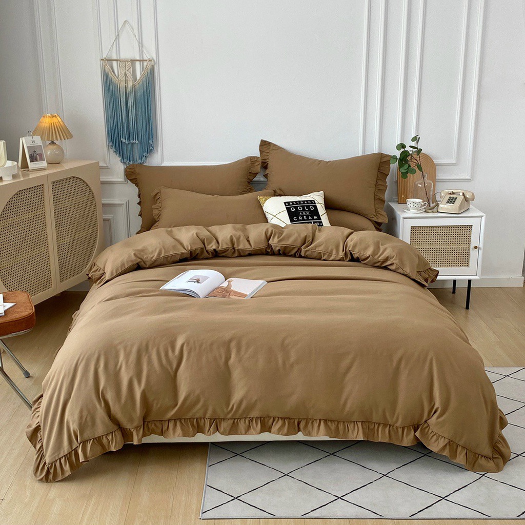 Bộ chăn ga gối riềm bèo cotton tici vải mềm mịn | BigBuy360 - bigbuy360.vn