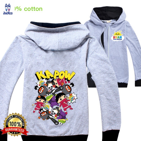 Áo Khoác Có Mũ Trùm Cổ Tròn In Họa Tiết Hoạt Hình Ryan Toys Review 100% Cotton Thời Trang Mùa Thu Cho Bé Trai Và Gái