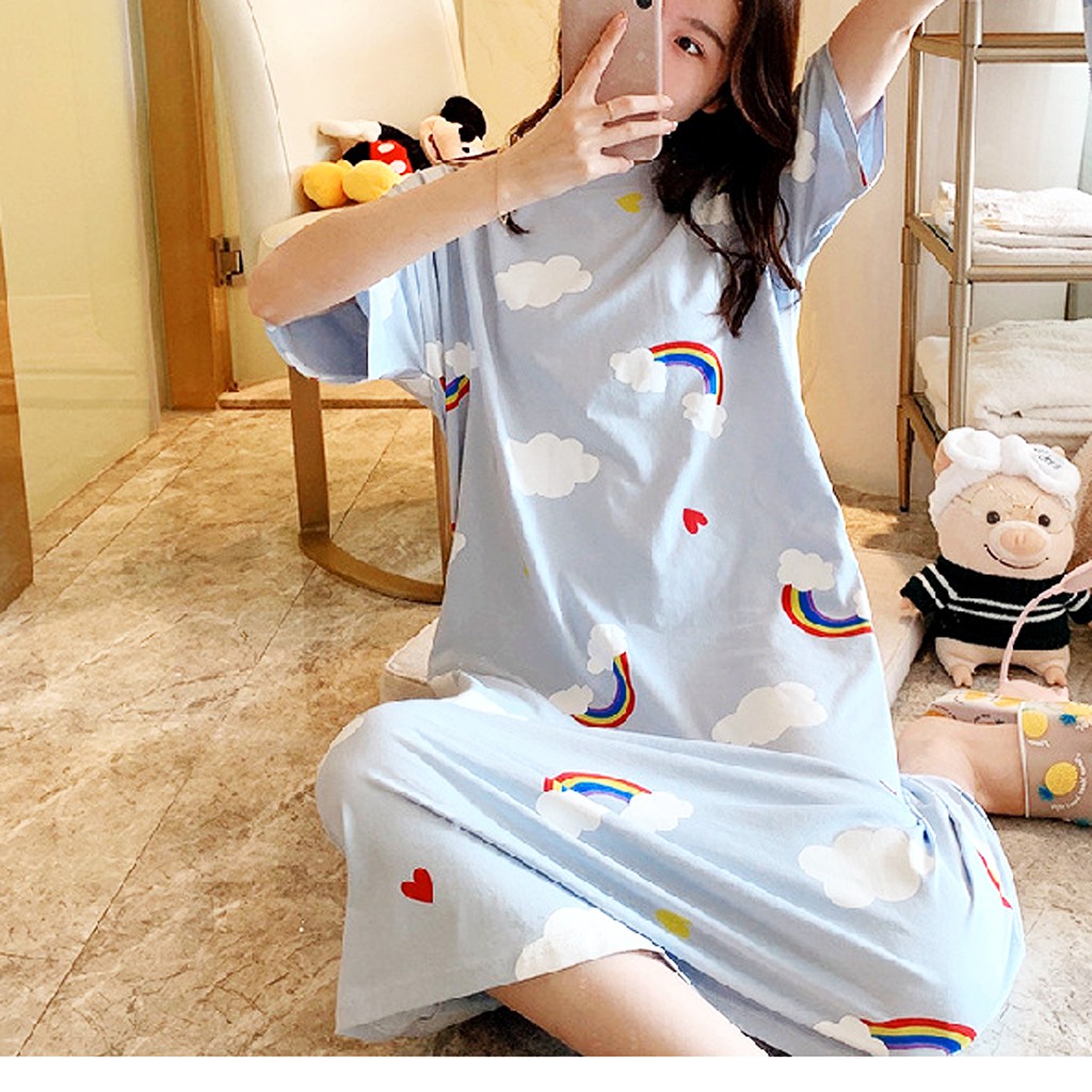 Váy Suông Ngủ, Đầm Ngủ Dễ Thương Tay Ngắn Vải Thun 4 Chiều Nikendo CO2 | BigBuy360 - bigbuy360.vn