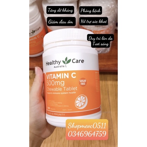 Vitamin c Healthy Care 500mg Úc -500 viên nhai.