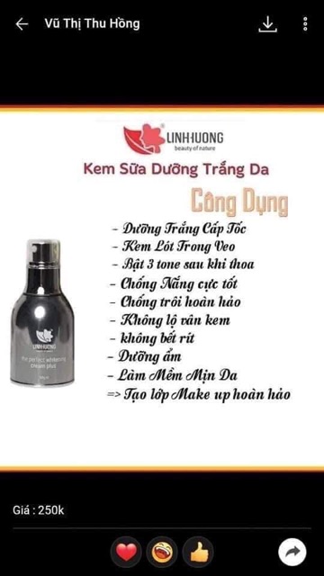 KEM SỮA DƯỠNG TRẮNG DA ( THE PERFECT WHITENING CREAM PLUS)