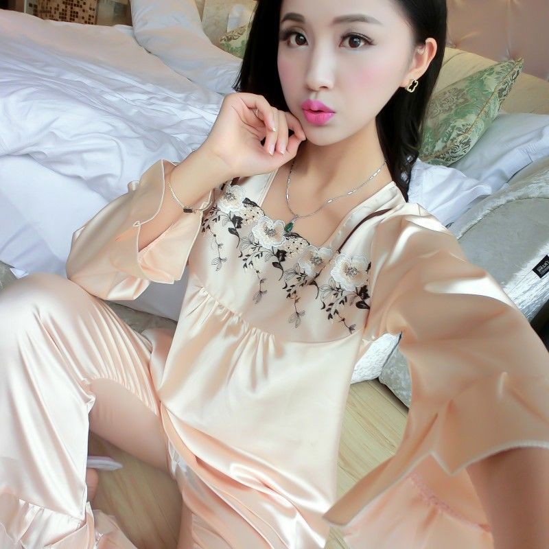 Bộ Quần Áo Ngủ Tay Dài Chất Lụa Mềm Mại Hợp Thời Trang Cho Nữ | BigBuy360 - bigbuy360.vn