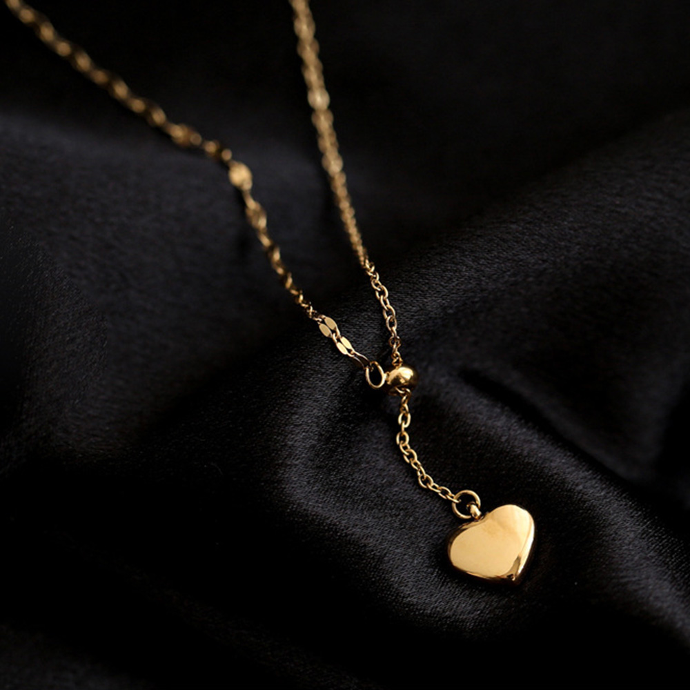 FORBETTER Adjustable Heart Necklace Never Fade Jewelry Clavicle Chain Pendant Fashion Personality Woman Titanium Steel Simple Heart Chocker/Multicolor