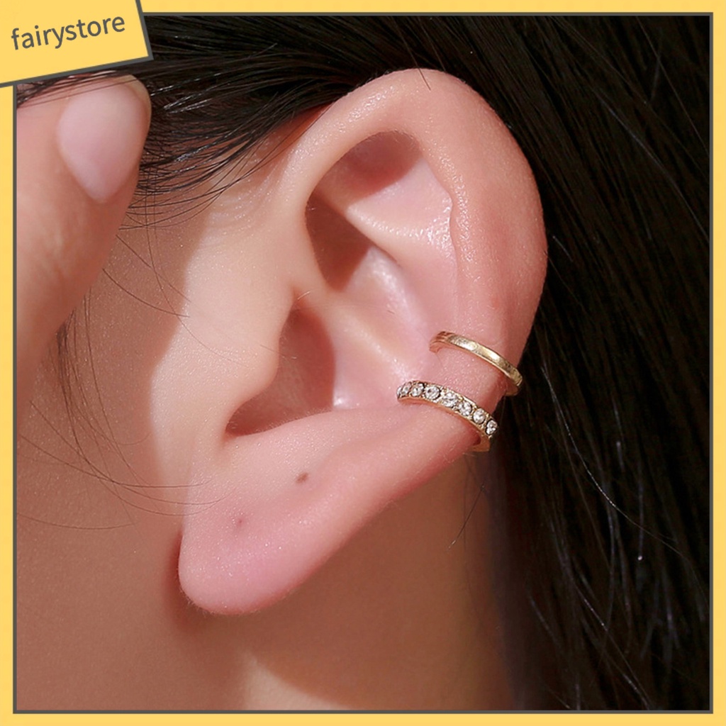 Khuyên tai không xỏ hai tầng đính đá thời trang nữ