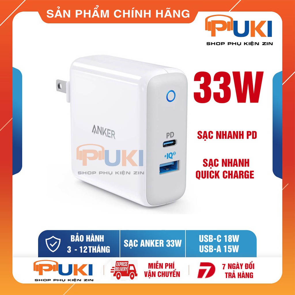 Cốc Sạc ANKER PD 33W PowerPort II USB - C ( 1 PD 18W Và 1 IQ 2.0 15W) - A2626