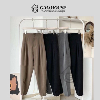 Quần baggy chiết ly Gạo House cạp cao 2 khuy bo gấu