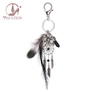 Móc chìa khóa mặt hình Dreamcatcher và chiếc lá phối lông vũ độc đáo đẹp mắt