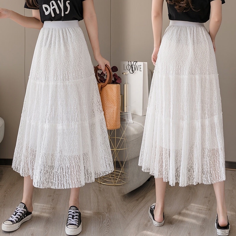 Chân váy ren dài 3 tầng dáng xoè Quảng Châu - Lumii