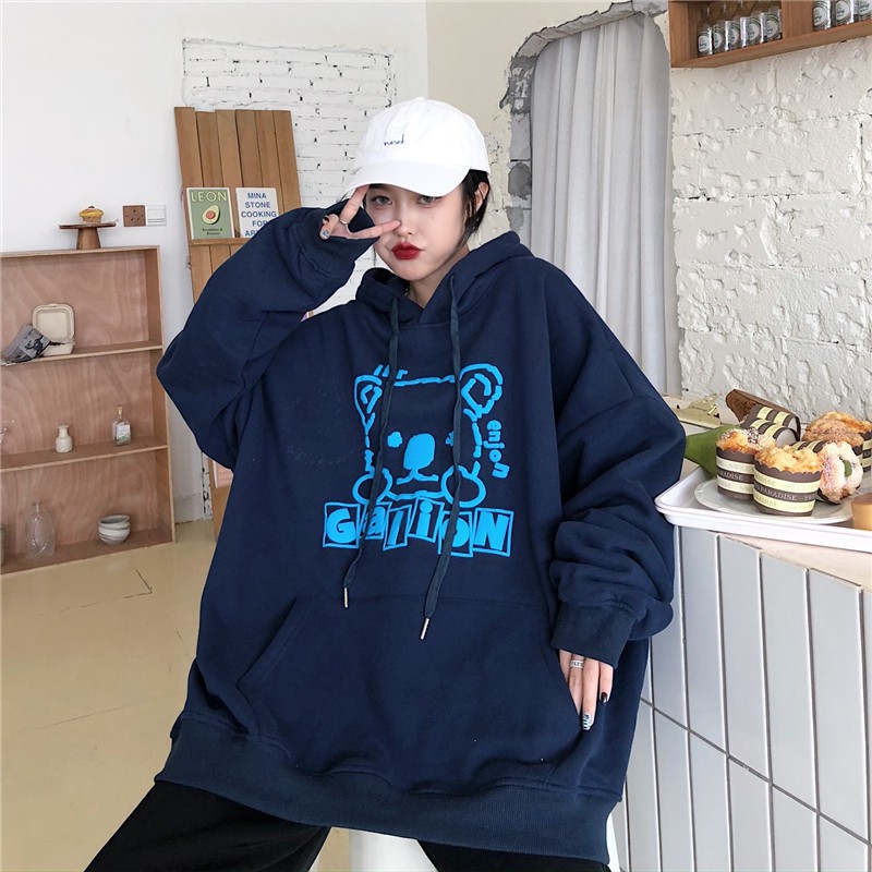 [Áo hoodie nữ form rộng]  Áo hoodie nữ form rộng dài oversize quảng châu vải nỉ in hình chất | BigBuy360 - bigbuy360.vn