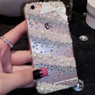 Ốp Lưng Handmade Đính Đá Nơ Ngọc Trai