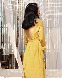 Đầm xoè tay dài V lưng