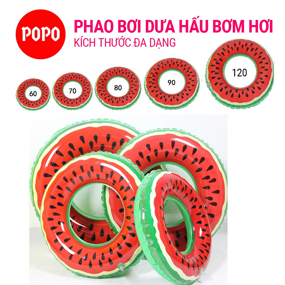 Phao bơi bơm hơi tròn dưa hấu chất liệu dầy dặn, hoa văn đẹp mắt, kích cỡ đa dạng phù hợp mọi lứa tuổi POPO