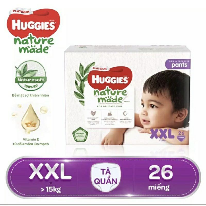 Bỉm tã quần/ dán Huggies Platinum Nature Made size XL38/XL44/XXL26/L54/L44/M58/M64/S82/NB60