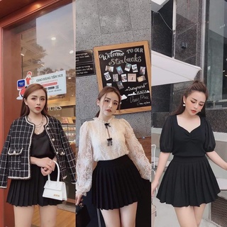 CHÂN VÁY DẬP LI XÒE DÁNG NGẮN BASIC CÓ LÓT TRONG