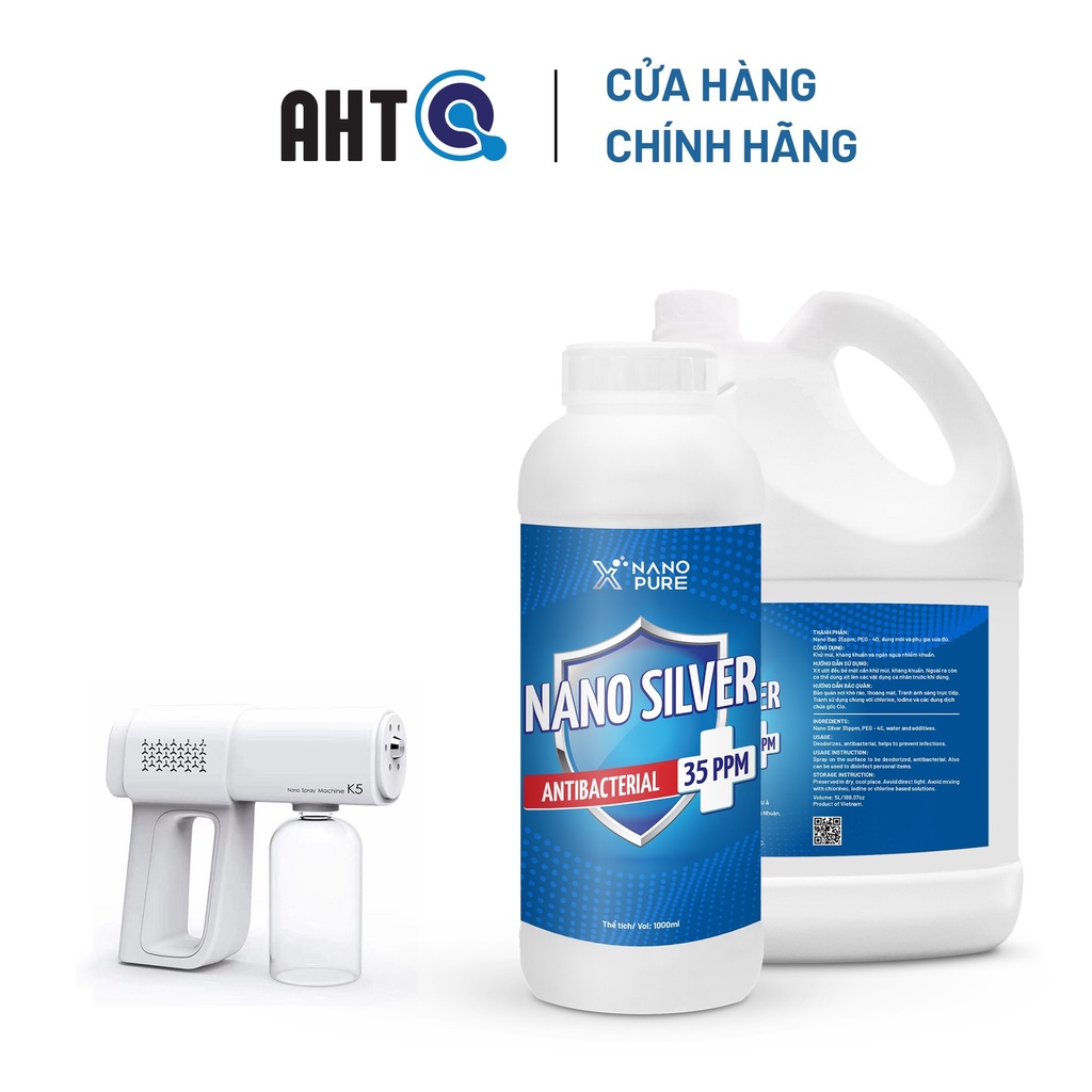 Nano Bạc Diệt Khuẩn (Silver) DUNG DỊCH PHUN SƯƠNG VỚI MÁY-Nano Xpure Antibacterial 35ppm 4L&amp;1L–Nano Bạc AHT Corp (AHTC)