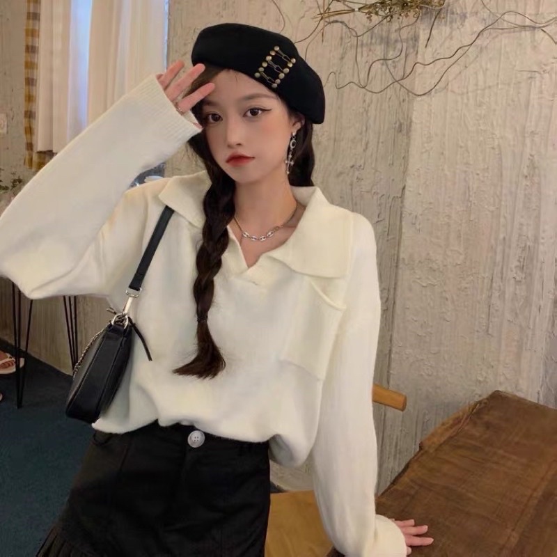 [CÓ SẴN+ẢNH THẬT] Áo len nữ form rộng cổ V mix túi ngực mẫu 2021 | BigBuy360 - bigbuy360.vn