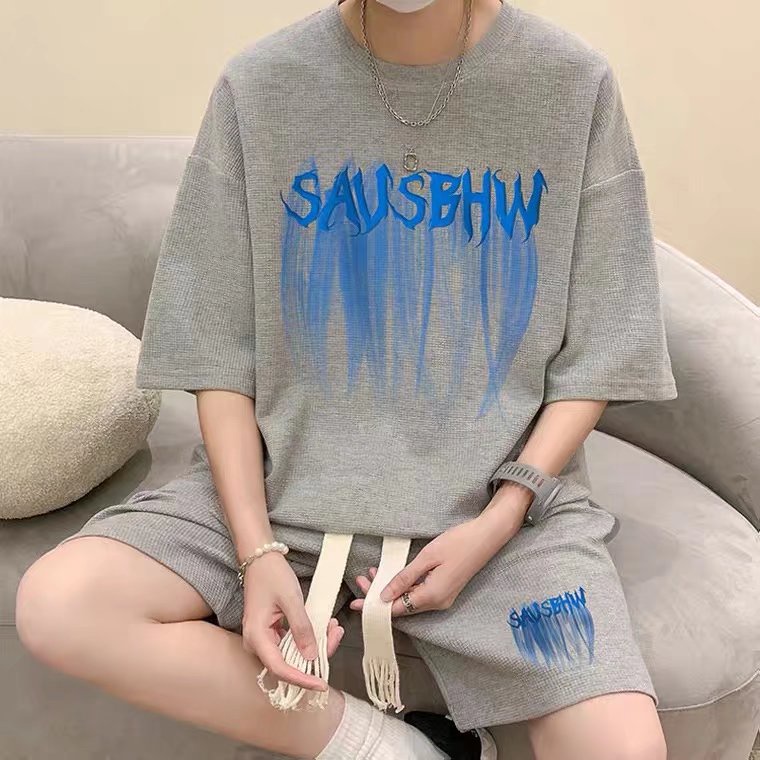 Set Đồ Thể Thao đồ bộ nam In Chữ áo thun nam+quần short Cách Retro Hàn Quốc Dành Cho Nam Giới bộ thể thao nam