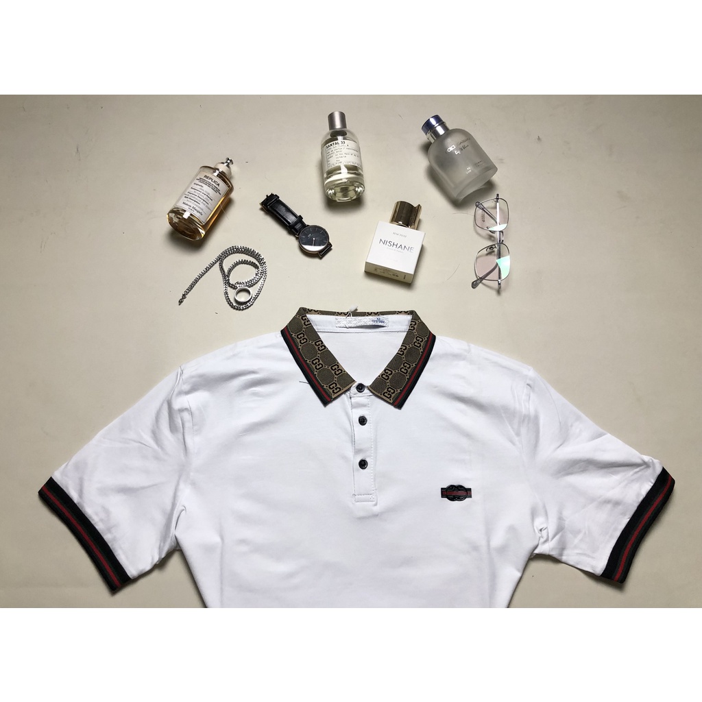 Áo Thun Polo Nam Hãng Gucci Viền Cổ Vàng Áo Phông Tay Ngắn Vải Cotton Cao Cấp Hottrend