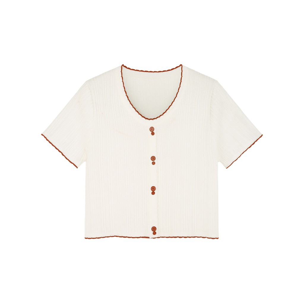 Xiaozhainv Áo thun tay ngắn ôm dáng cổ chữ V thanh lịch