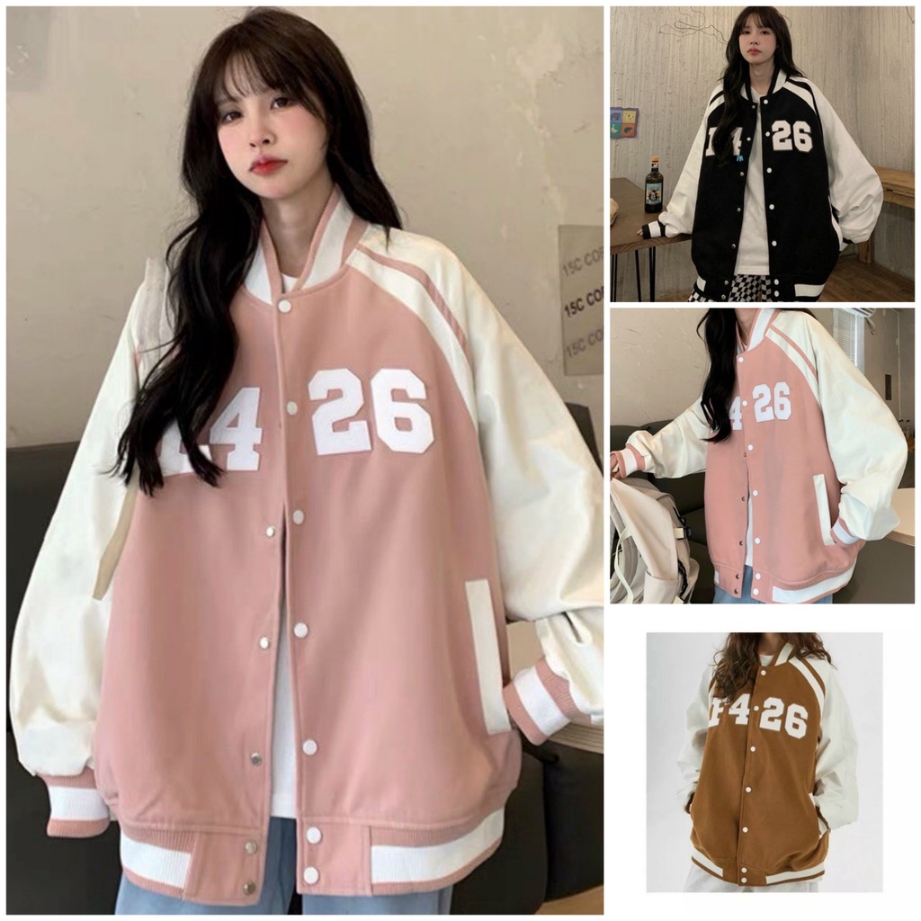 Áo Khoác bomber da lộn áo bóng chày chất cao cấp chống nắng nam Nữ Kaki Nữ From Lửng Nút Sau Màu Đen