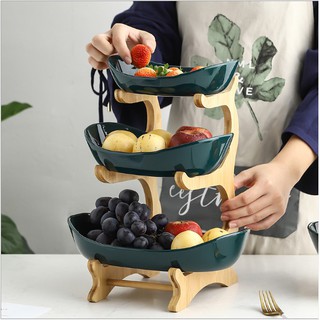 Bộ Khay Đựng Mứt Hoa Quả 3 Tầng Nhiều Màu - Tặng Đế Gỗ Tiện Lợi - Bảo Hành Vận Chuyển - Bany Decor