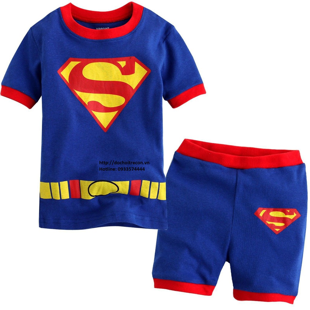 Bộ Pyjamas quần áo thun họa tiết theo phong cách siêu nhân