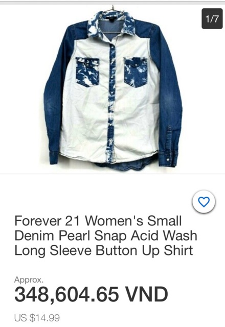 áo sơmi jeans hiệu forever 21,used size s