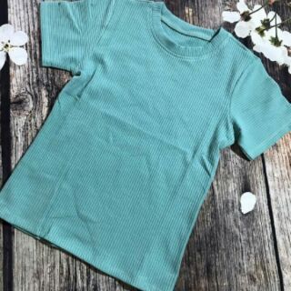 Áo thun gân cổ tròn tay ngắn