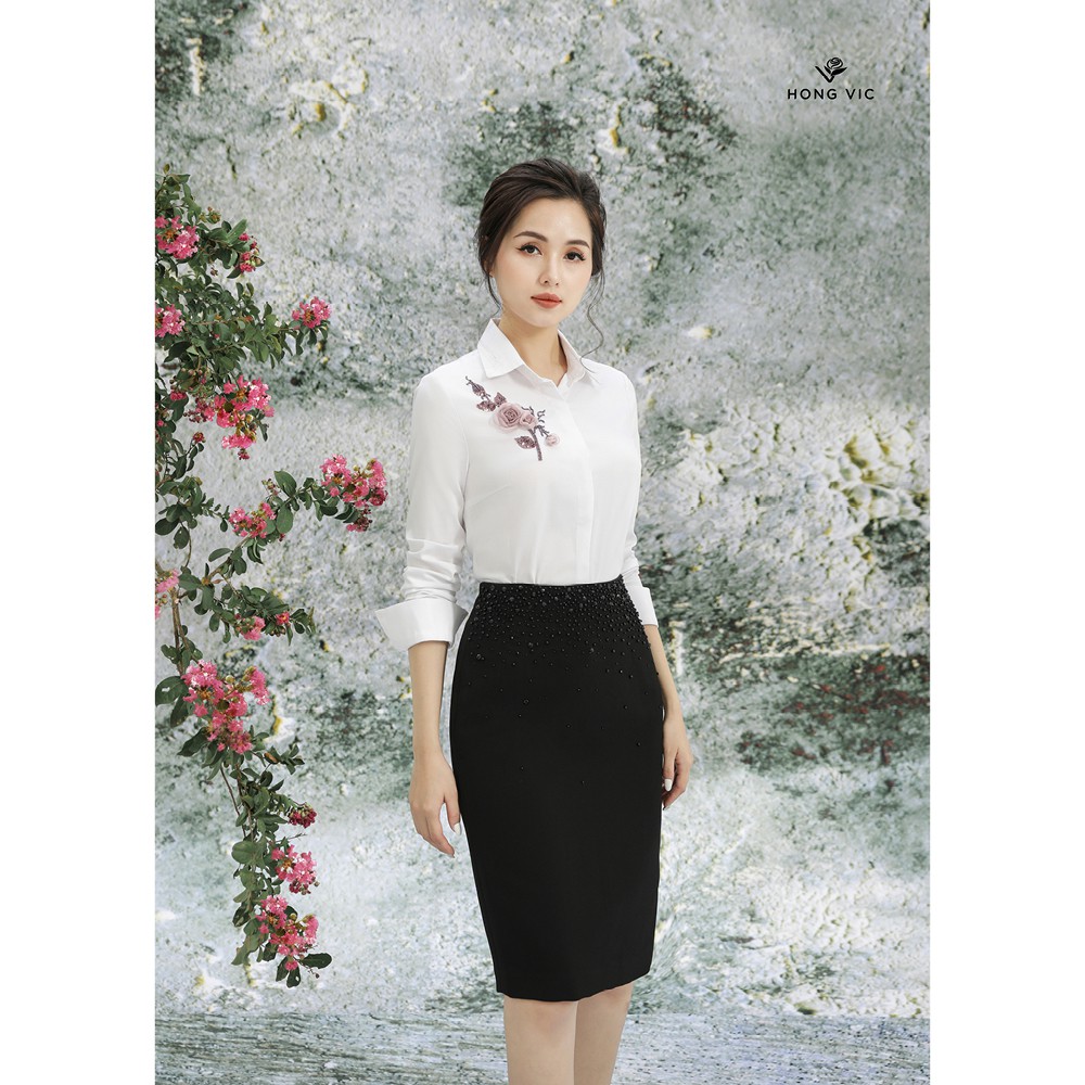 Chân váy nữ Hongvic đen đính cườm CV33