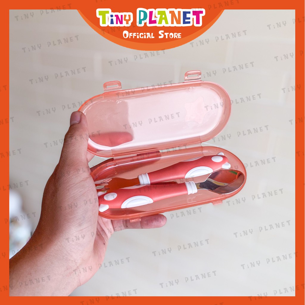 Bộ thìa dĩa tập ăn uốn cong inox cao cấp chống gỉ bẻ cong cho bé tập ăn kèm hộp đựng